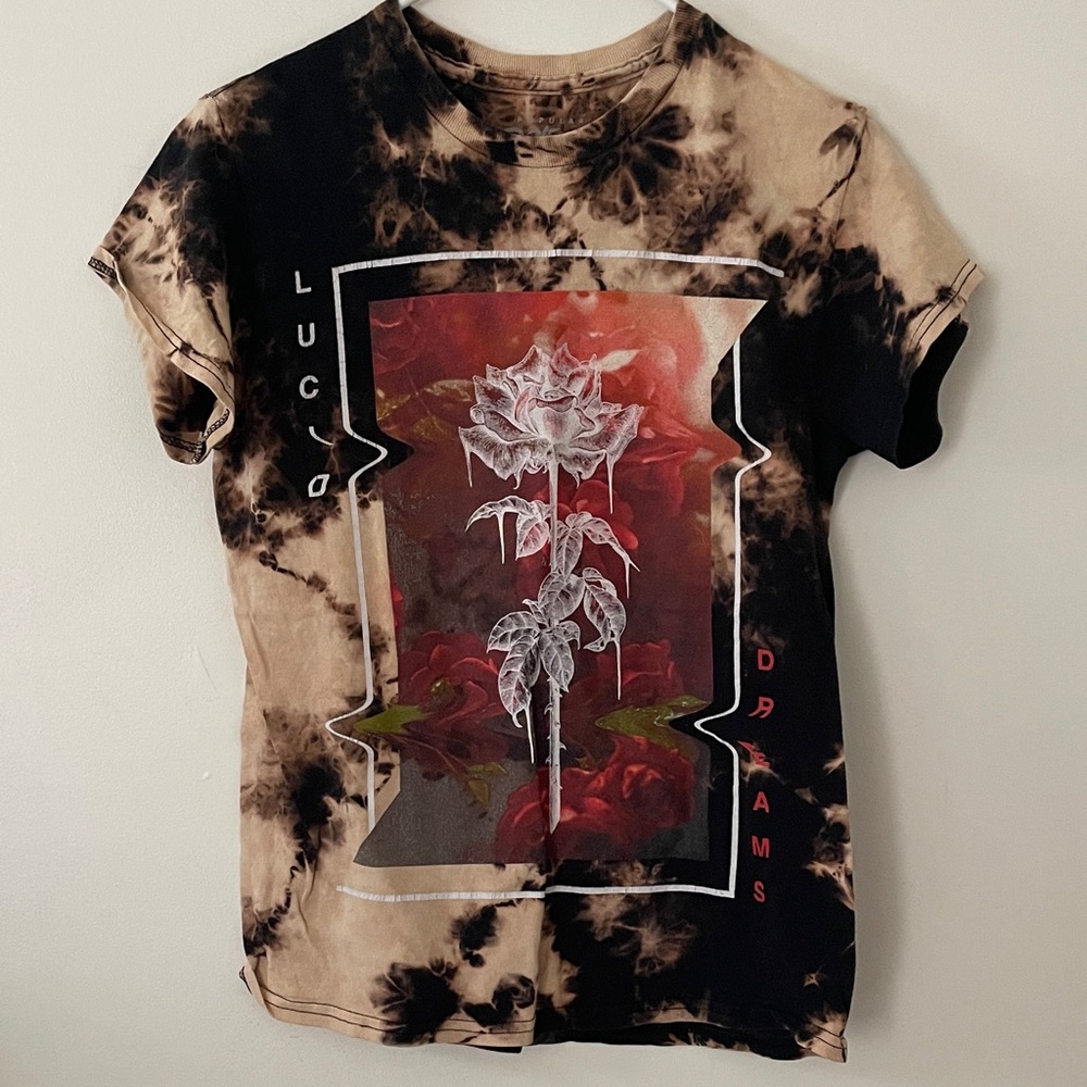 Popular Poison Tie-Dye Rose Graphic Tee - Black & Tan